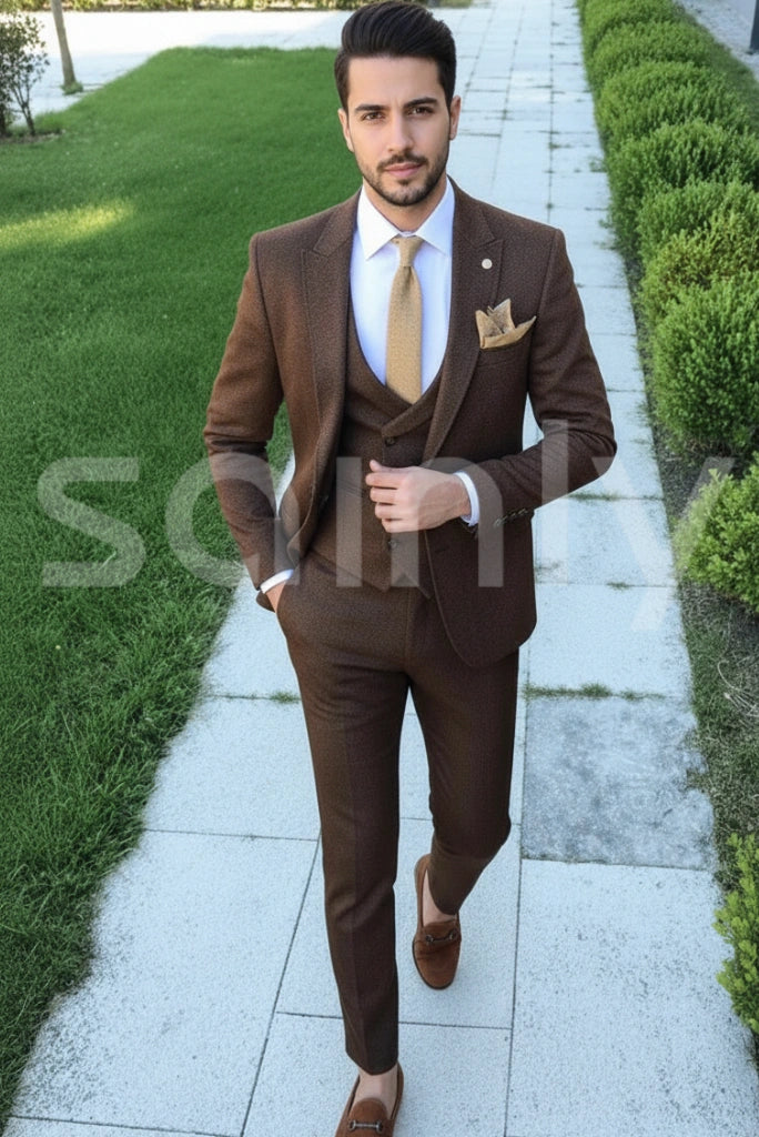 Classy brown dinner suit for men formal party wear
