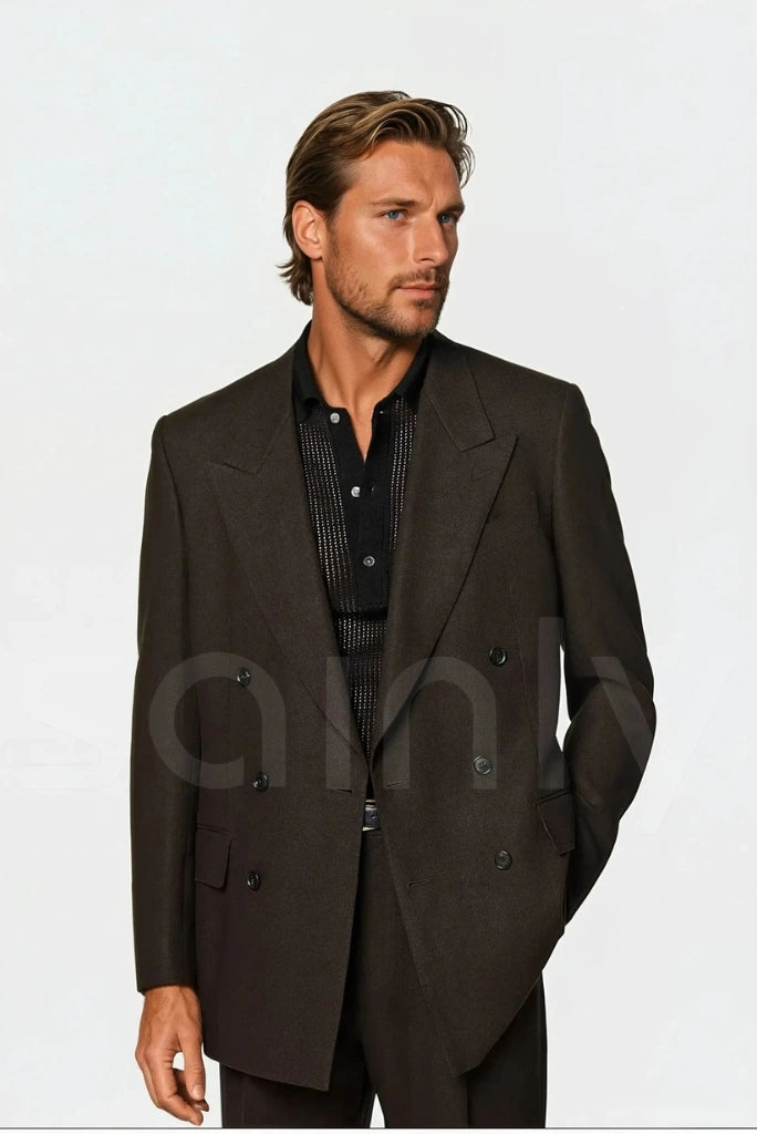 Elegant brown two piece suit for groom reception-side
