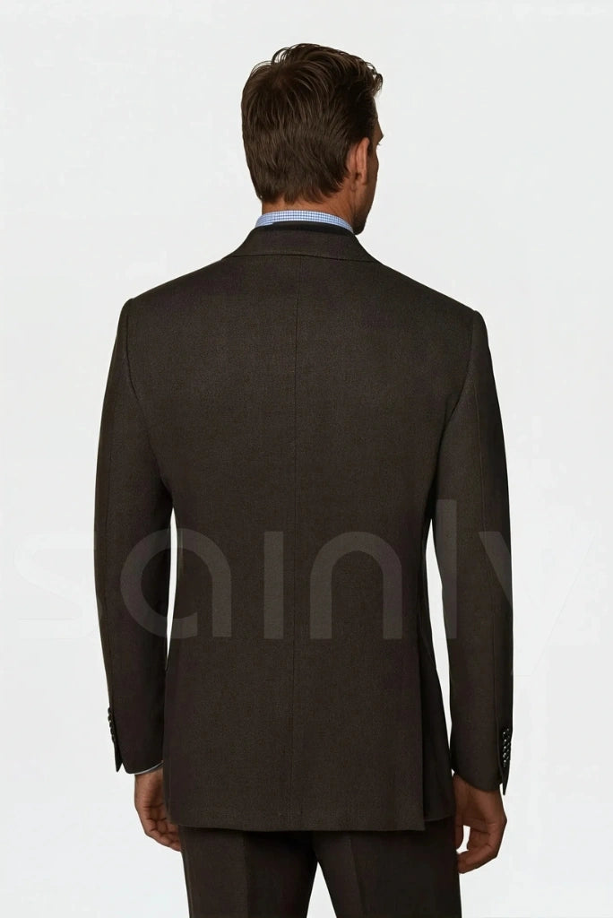 Luxury men’s brown two piece suit for cocktail party-back