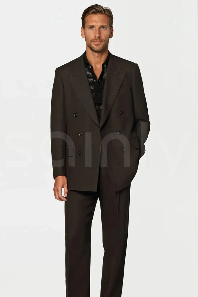Men’s brown double breasted two piece suit-front