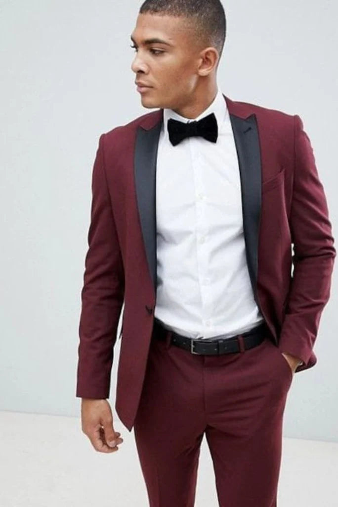 Men burgundy two piece suit-front