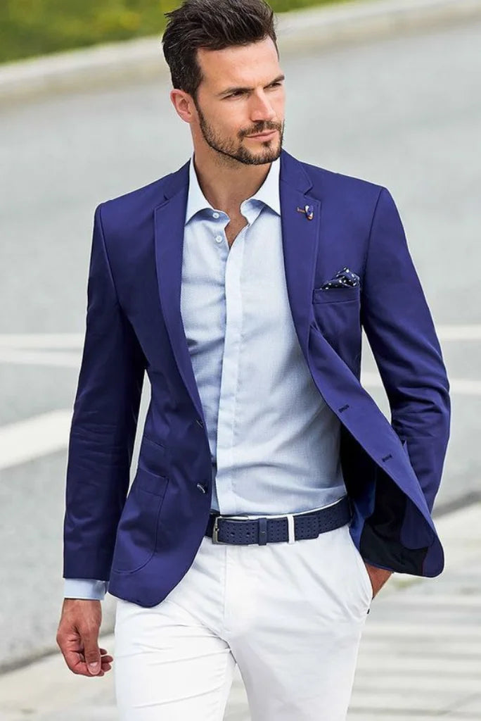 Men navy blue casual suit-front