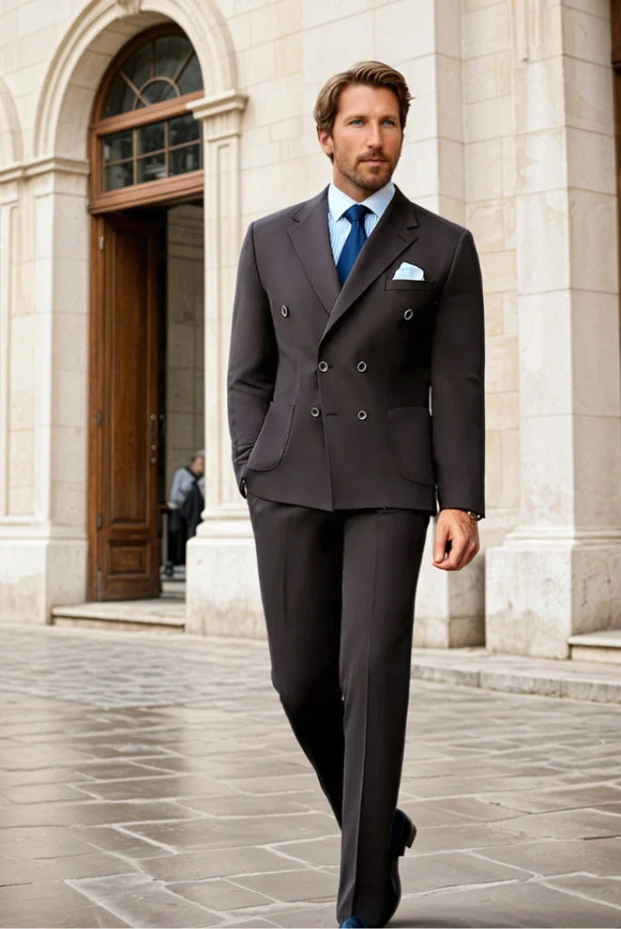 Men Chocolate Brown Double Breasted Two Piece Suit For Men Elegant Look Tailored Suit
