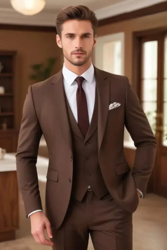 Men coffee brown suit-front