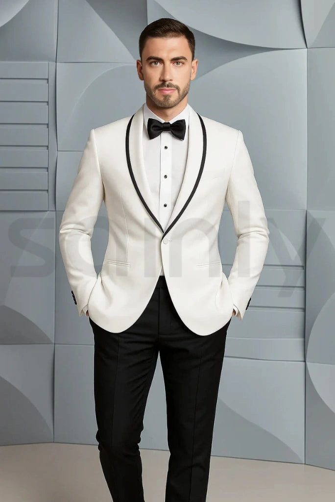 Black and white men’s suit – perfect for weddings or parties-front