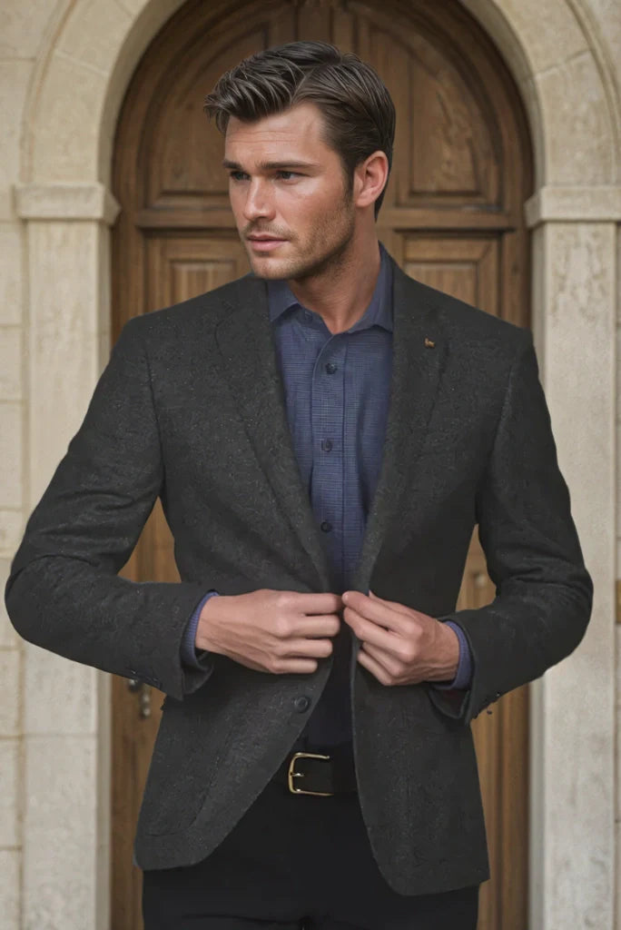 Grey tweed blazer for men