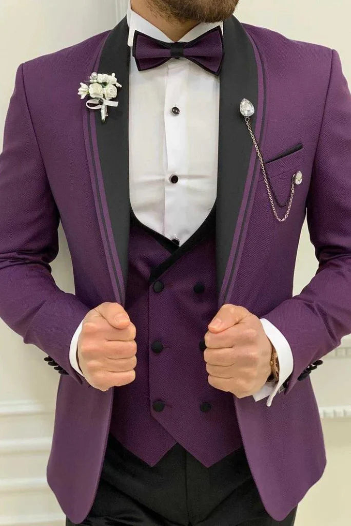 Elegant men dark purple suit perfect for wedding and reception wear-front