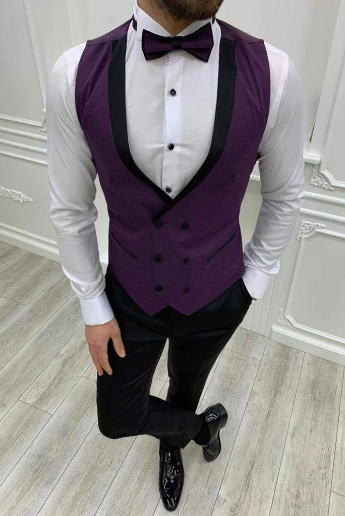 Stylish men dark purple suit with matching waistcoat and pants