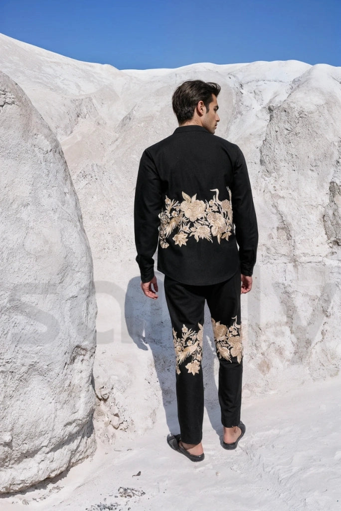 Trendy black embroidery pant for cocktail party-back