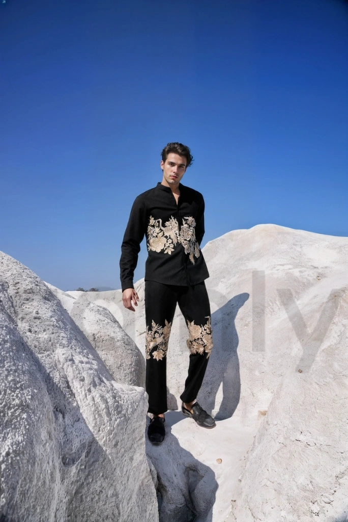 Stylish black embroidery trouser for festive occasion-side