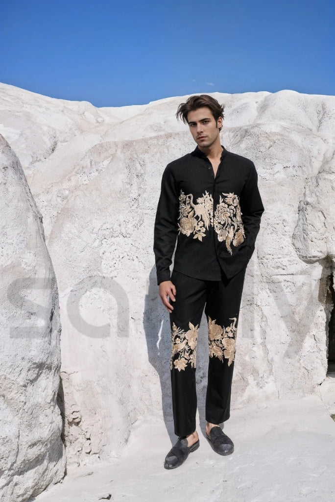 Men’s black embroidered pant for wedding wear-front