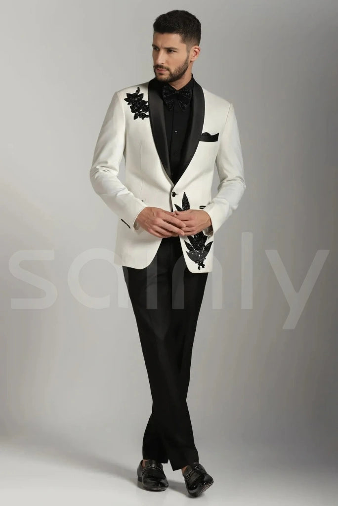 White and black contrast suit with sharp design-front