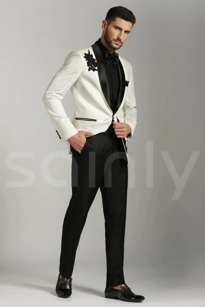 Men white and black contrast blazer and pant combo-side