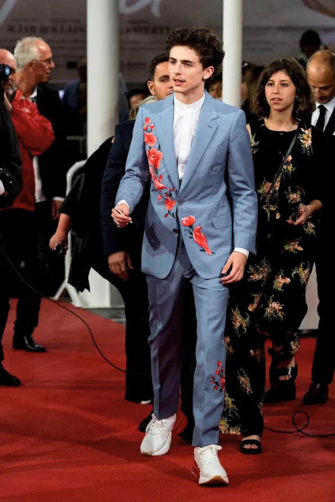 Men blue embroidery two piece suit for wedding an events