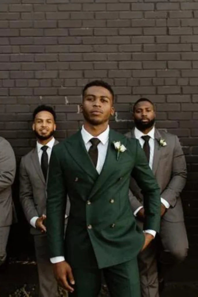 Men emerald green groomsmen suit for wedding-front