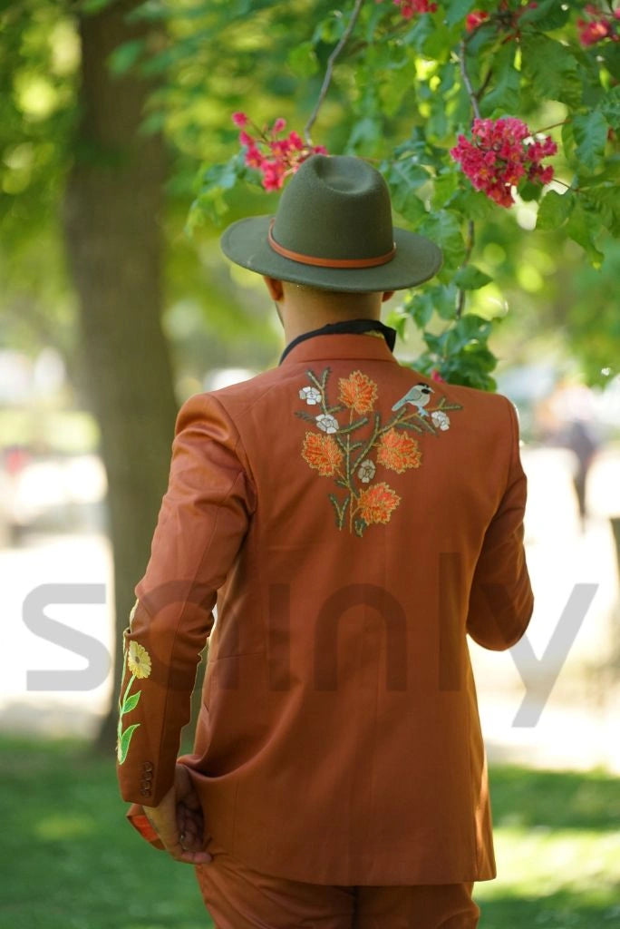 Men rust embroidered suit ideal for weddings and receptions-back