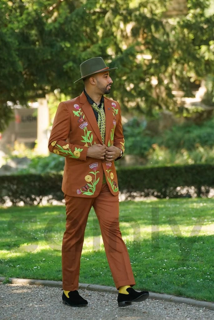 Men Rust Embroidered 2-Piece Suit | Special Wedding And Occasion Wear