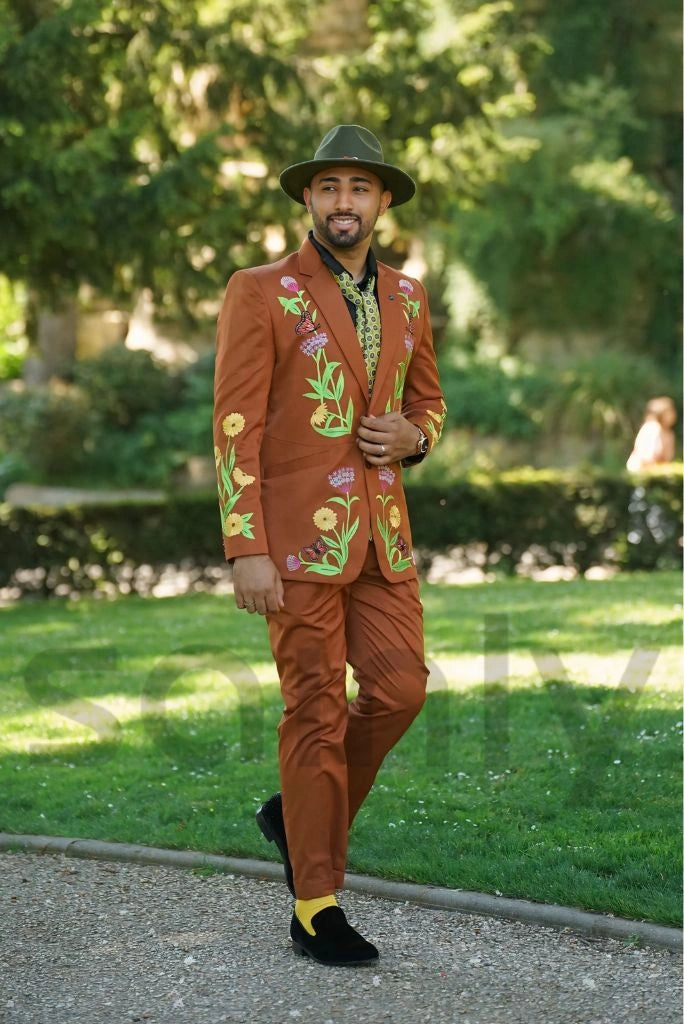 Men Rust Embroidered 2-Piece Suit | Special Wedding And Occasion Wear