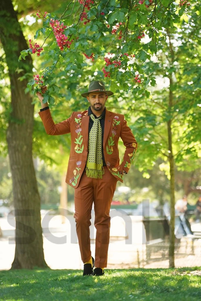 Men Rust Embroidered 2-Piece Suit | Special Wedding And Occasion Wear