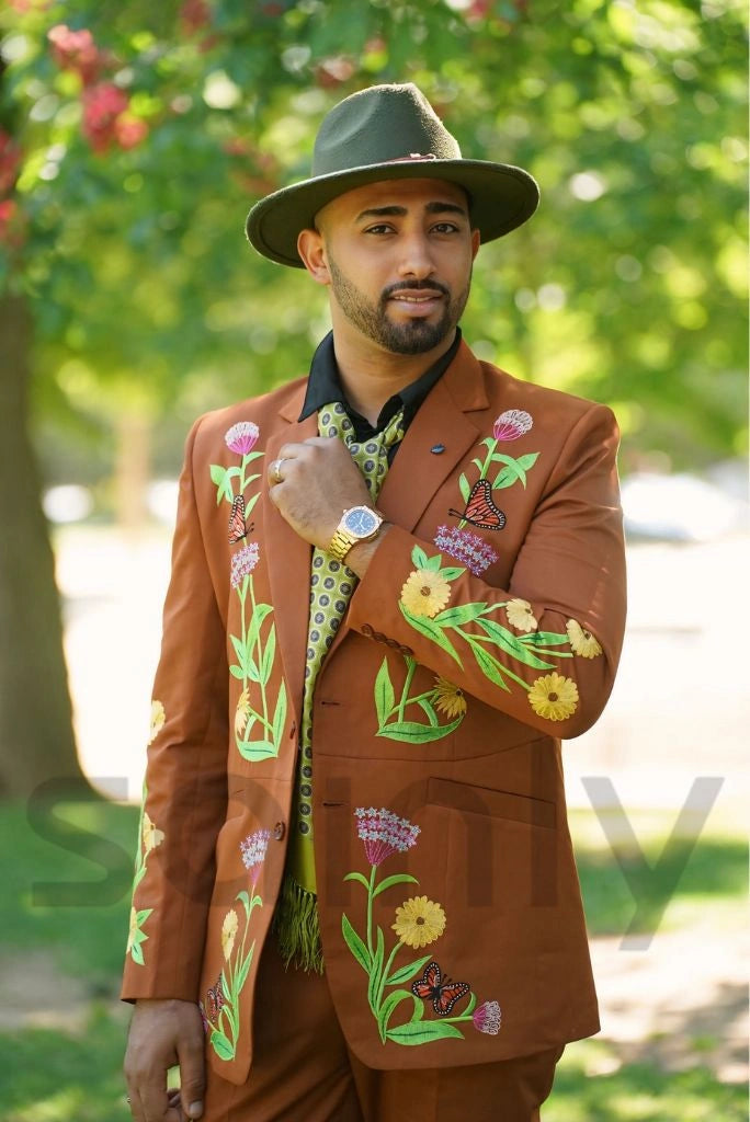 Men Rust Embroidered 2-Piece Suit | Special Wedding And Occasion Wear