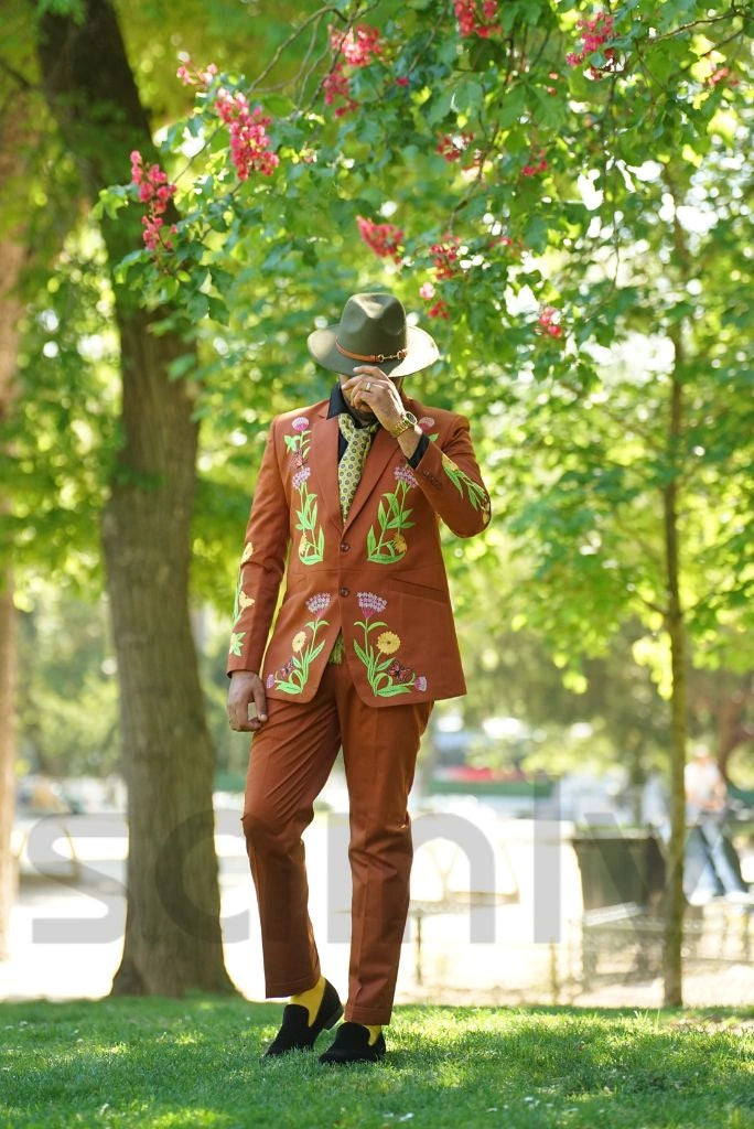 Men Rust Embroidered 2-Piece Suit | Special Wedding And Occasion Wear