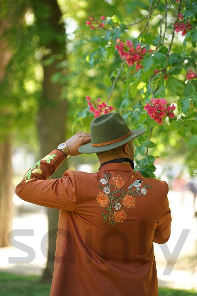 Men Rust Embroidered 2-Piece Suit | Special Wedding And Occasion Wear
