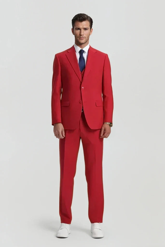 Men red groomsmen wear red suit-front