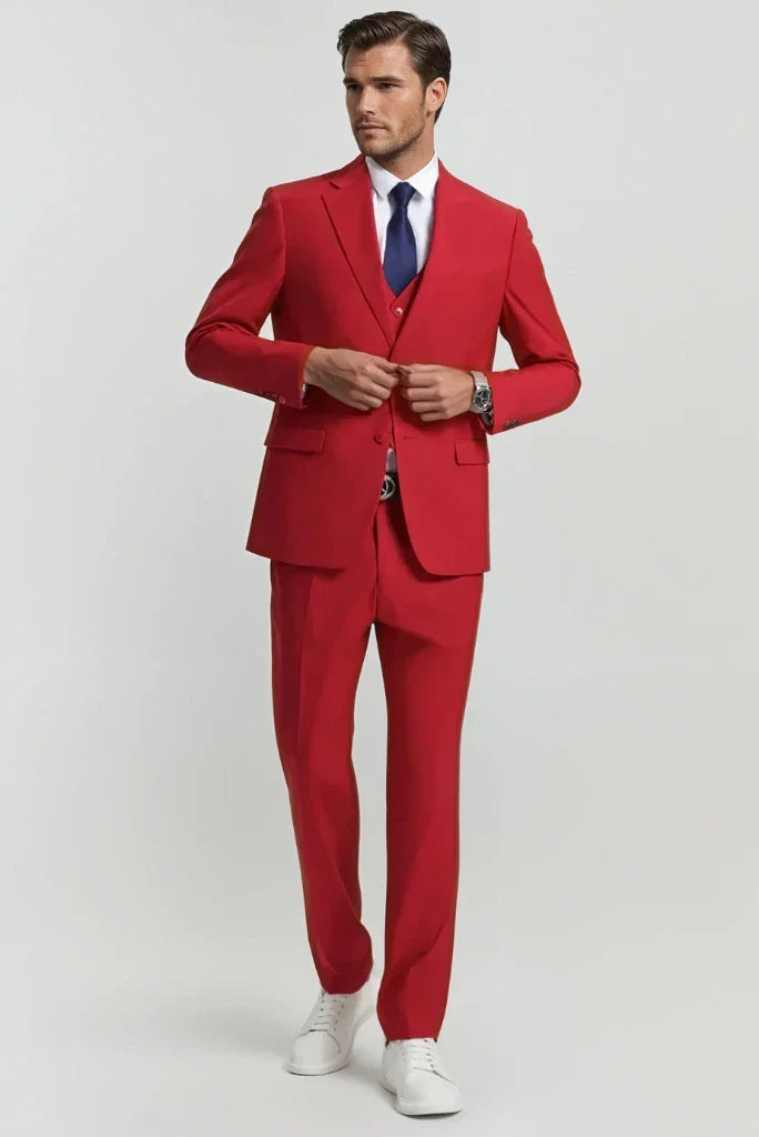 Sainly men red three piece suit