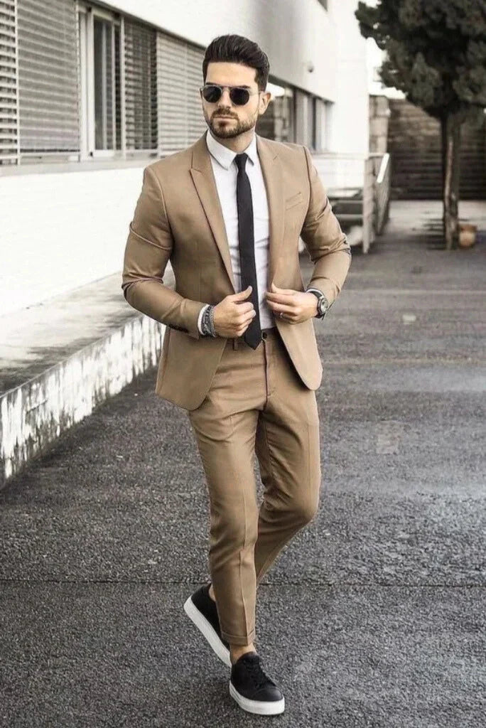 Golden brown two piece suit for men-front