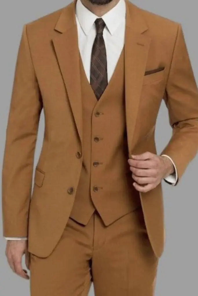 Men golden brown three piece suit-front