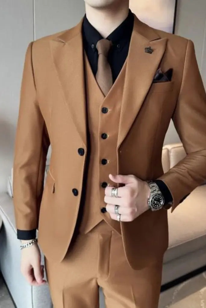 Men golden brown stylish suit by sainly-front