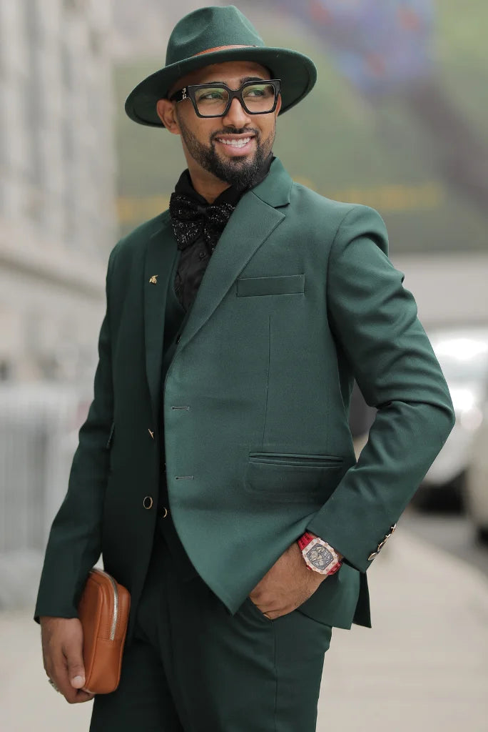 Men emerald green three piece suit-front
