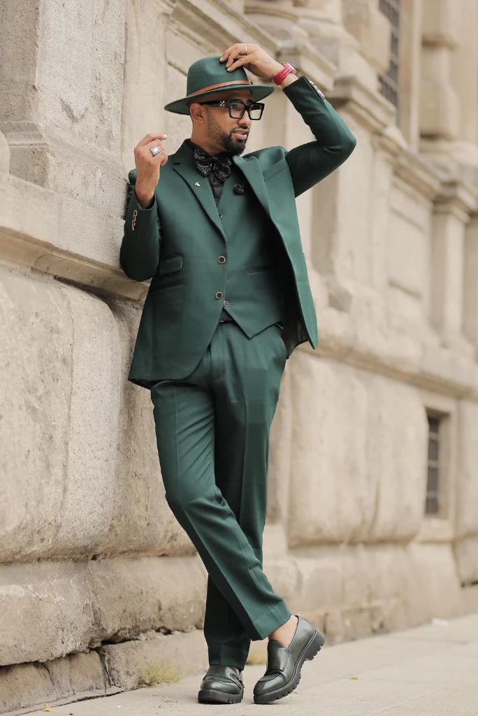 Men emerald green three piece suit for wedding and reception wear