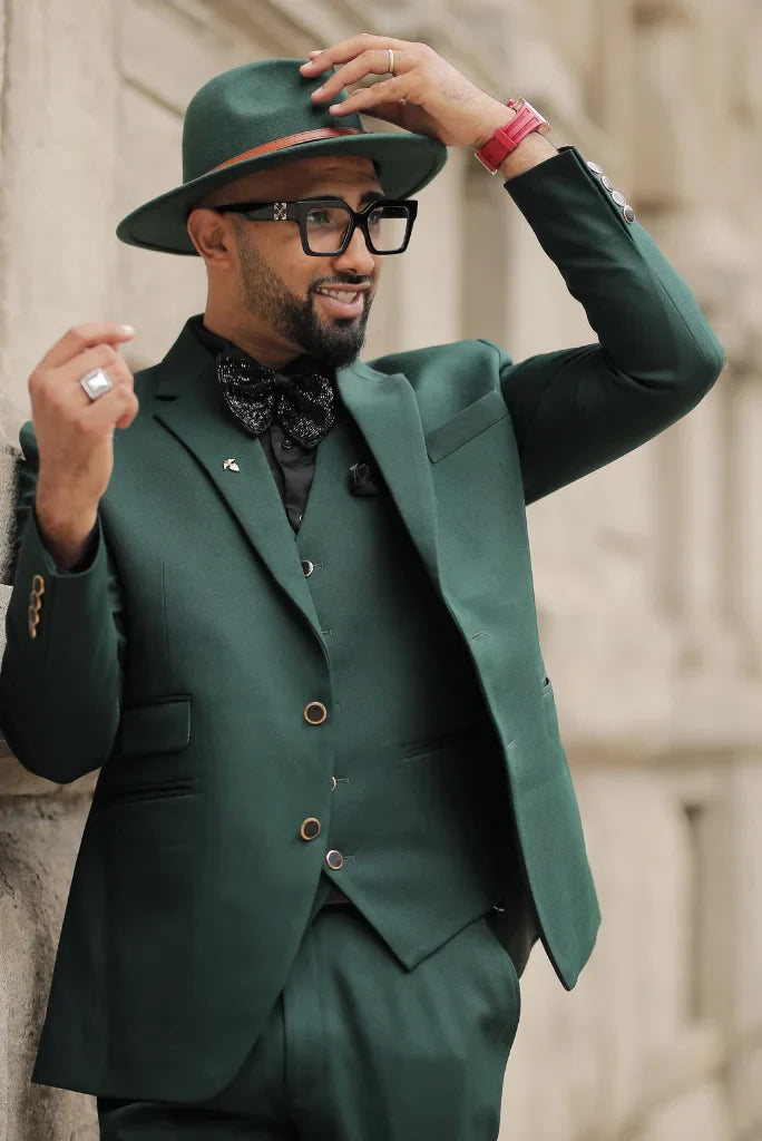 Men emerald green three piece formal suit for business meetings