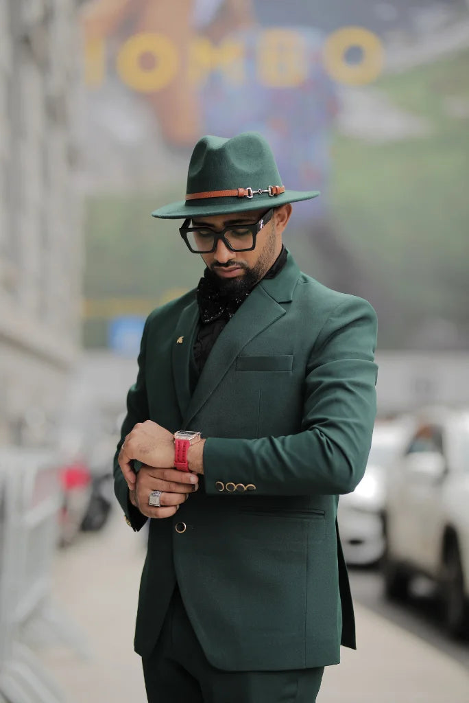 Men emerald green three piece tailored suit with elegant formal style