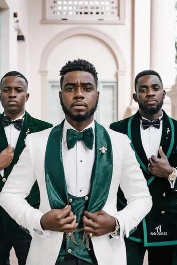 Green and white suit for men -front