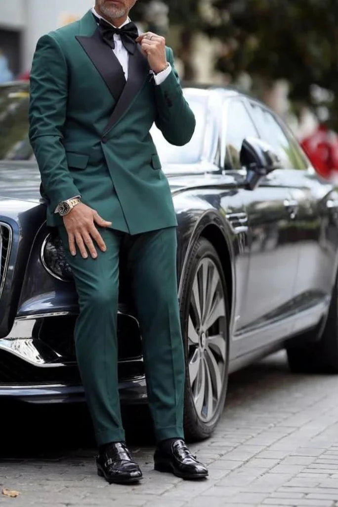 Men Green Tuxedo Black Formal Suit-front