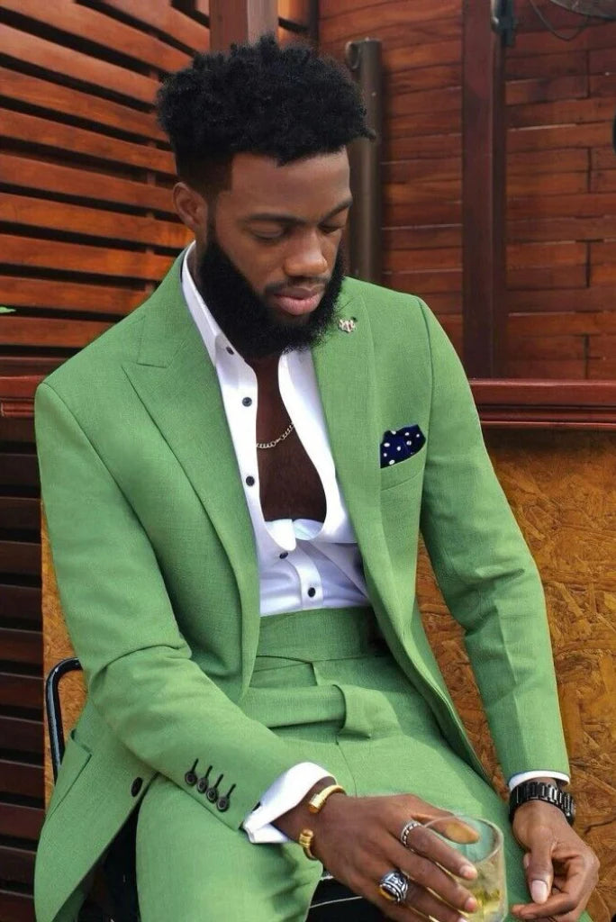 Men green two piece party suit-side