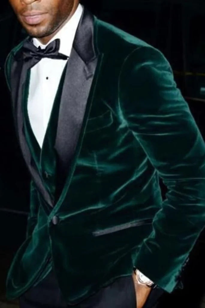 Men Green velvet Suit three piece-front