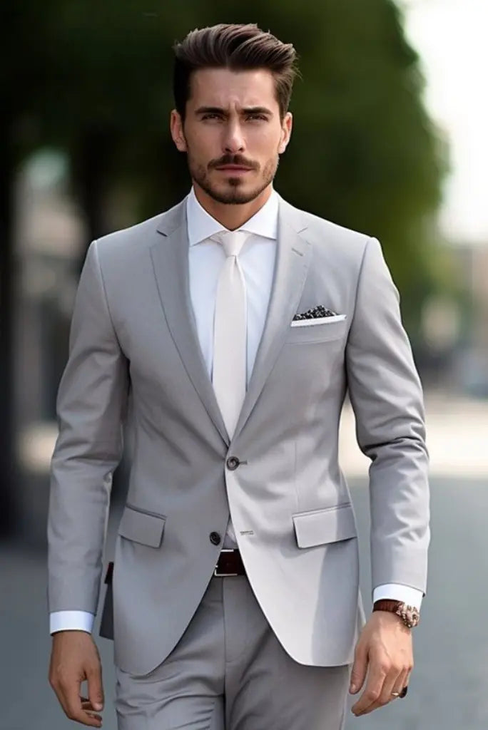 Men grey two piece formal suit-front