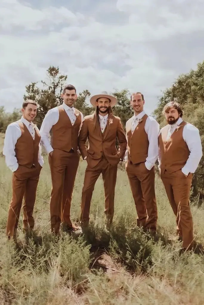 Men rust groomsmen half jacket for men-front