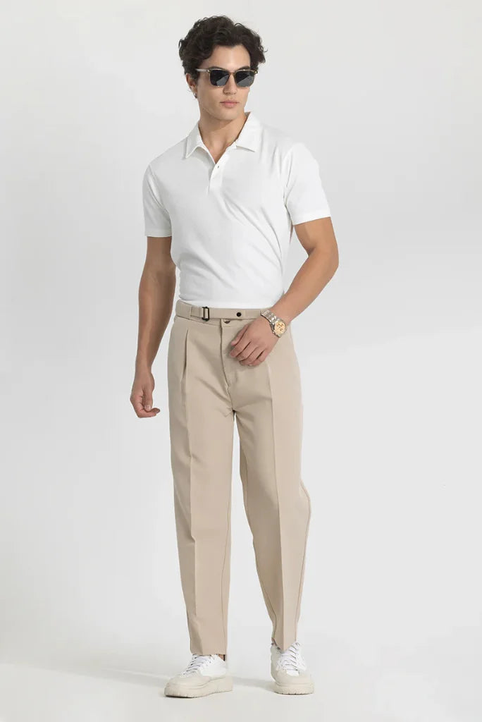 Men Korean beige pants-front
