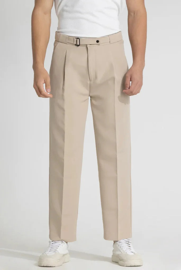 Men beige Korean style pants with tailored fit