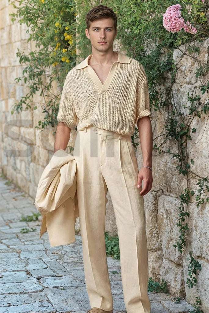 Men Linen Beige Trouser Collection Outfit