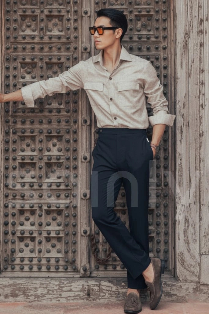 Navy blue Italian men’s pants designed for formal occasions-side