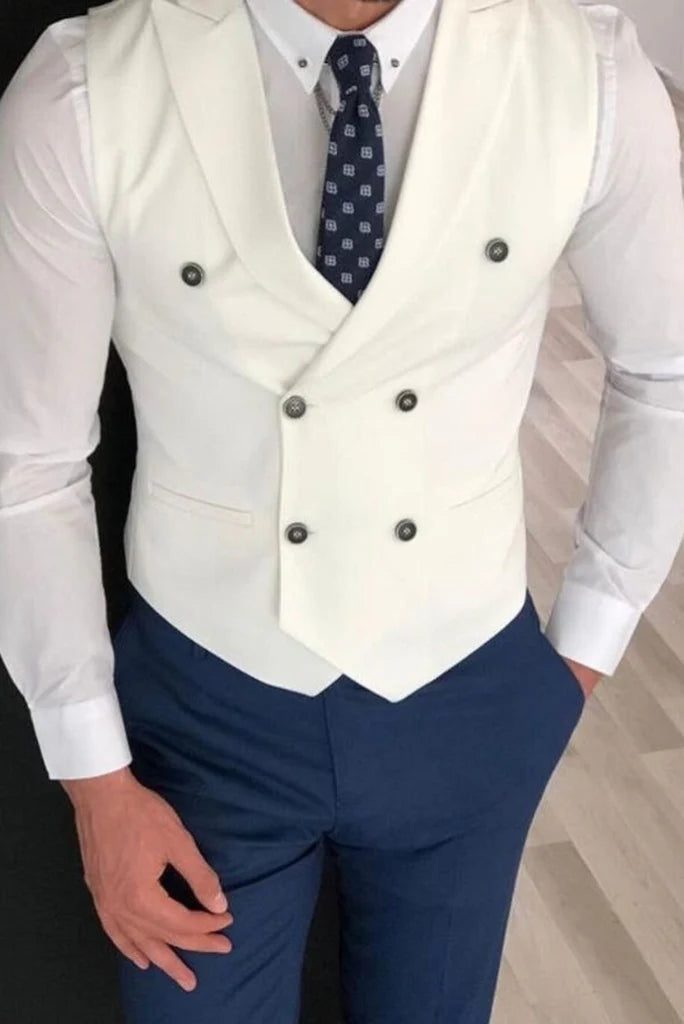 White double breasted waistcoat for men-front