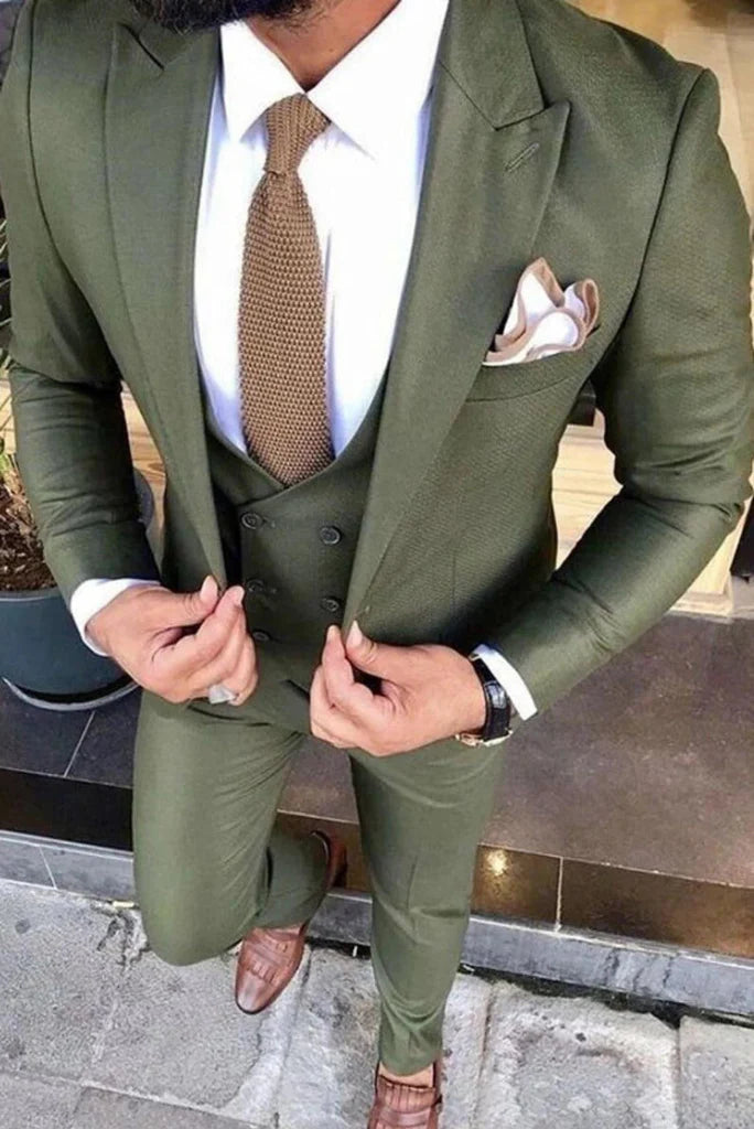 Men olive green suit-front