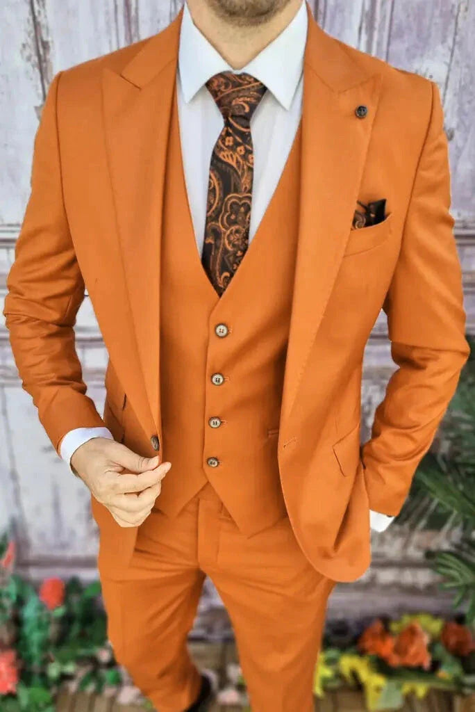Trendy orange suit for men perfect for party and reception wear