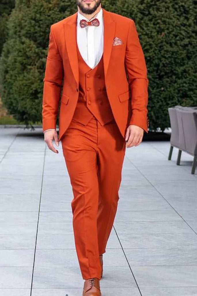 Orange three piece suit for men-front