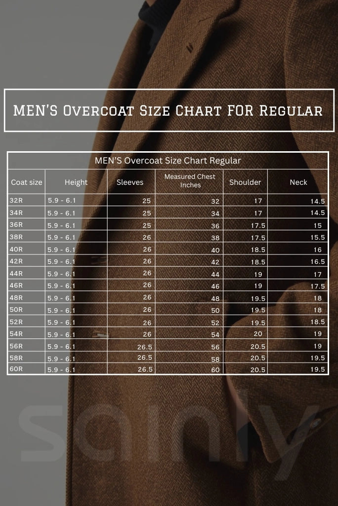 Sainly men overcoat regular size chart